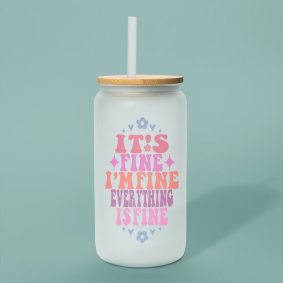 It’s Fine I’m Fine Everything Is Fine, Groovy Tumbler, Retro Funny Glass Cup,70s - Picture 7 of 7